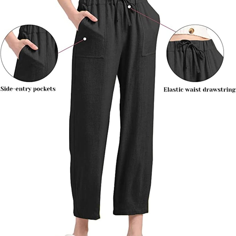 Women's Black Linen Cropped Pants
